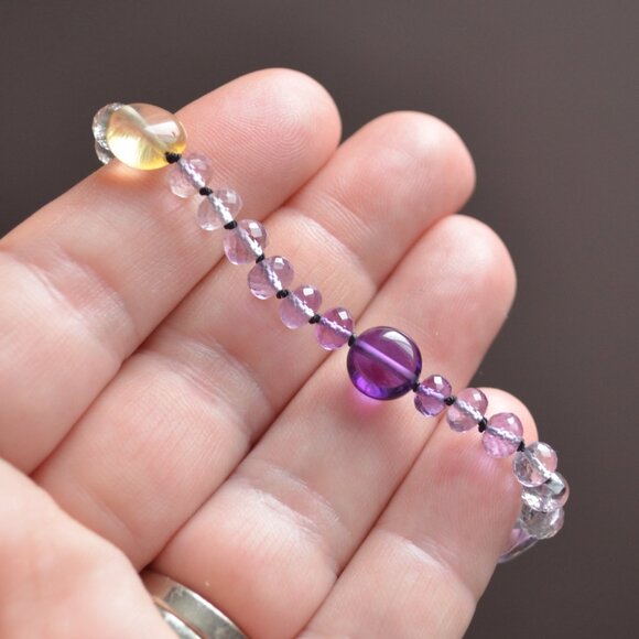 Hand Knotted Ametrine Bracelet with Citrine and Amethyst - Picture 9 of 10